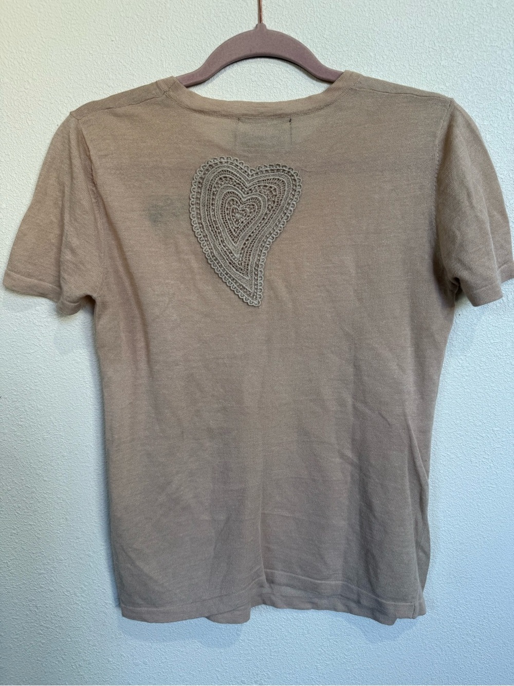 Gucci Italy Linen Silk Knit Top Blush Embroidered Heart Back Size L - Picture 4 of 8